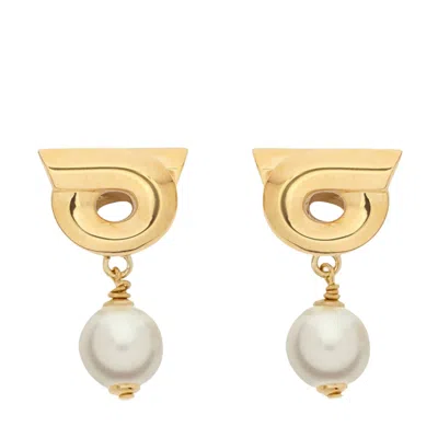 Ferragamo Women Gancini Pearl Earrings In Burgundy