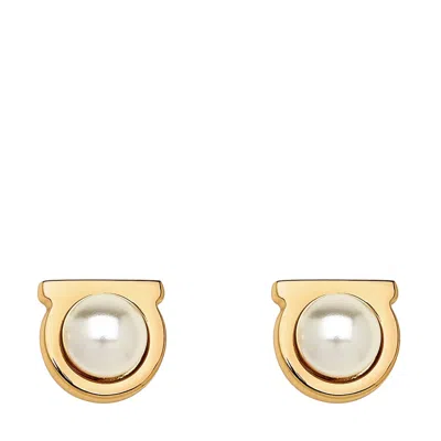 Ferragamo Women Gancini Pearl Earrings In Gold