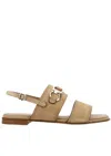 Ferragamo Women's Gancini Plaque Suede Sandals In Beige In Neutral