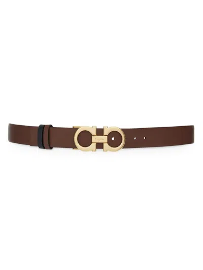 Ferragamo Gancini Reversible Leather Belt In Brown