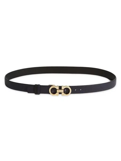 Ferragamo Women's Gancini Reversible & Adjustable Cut-to-size Leather Belt In Black