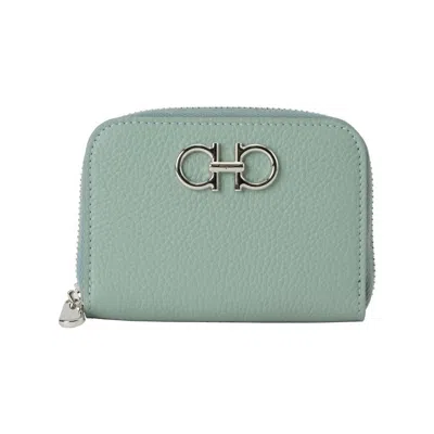 Ferragamo Women's Gancini Zip Wallet Card Holder In Green