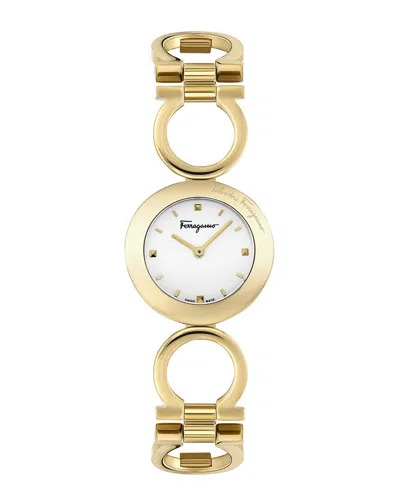 Ferragamo Women's Gancino Stainless Steel Bracelet Watch/28mm In White/gold