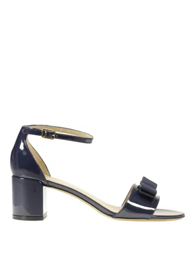 Ferragamo Women's Gavina Block Heel Sandals In Oxford Blu In Black