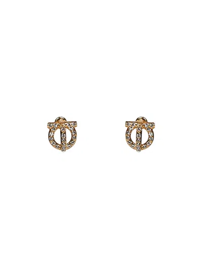 Ferragamo Women Gold Brass 3d Gancini Crystals Earrings