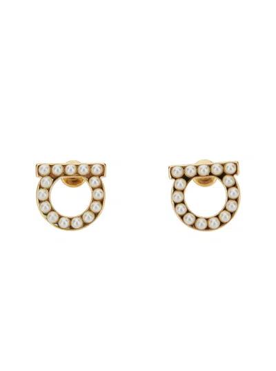 Ferragamo Gold-colored Gancini Earrings With Pearls