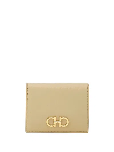 Ferragamo Women's Golden Finish Gancini Compact Wallet In Beige