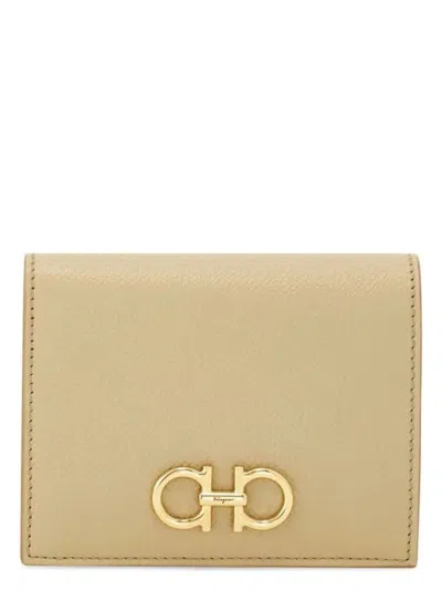 Ferragamo Women's Golden Finish Gancini Compact Wallet In Beige