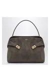 Ferragamo Gray Suede Hug Soft Xl Shoulder Bag In Grey