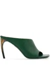 FERRAGAMO WOMEN'S GREEN CURVED HEEL SLIDE SANDALS IN SOFT NAPPA LEATHER FOR SS24