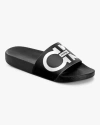 Ferragamo Gancini-print Open-toe Slides In Nero/white