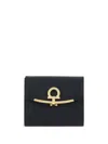 Ferragamo Women's Hammered Leather Gold Gancini Compact Wallet In Black