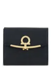 Ferragamo Women's Hammered Leather Gold Gancini Compact Wallet In Black