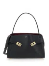 Ferragamo Structured Handbag With Fold-over Design And Gold-tone Hardware In Black