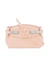 Ferragamo Pink Grained Leather Pouch Handbag With Adjustable Strap And Iconic Gancini Buckle In Pink