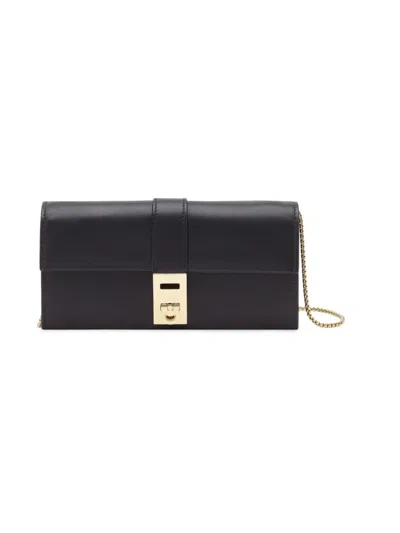 Ferragamo Women's Hug Leather Wallet With Chain In Black