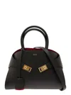 Ferragamo 'hug M' Black Handbag With Logo And Gancini Buckle In Leather Woman In Black
