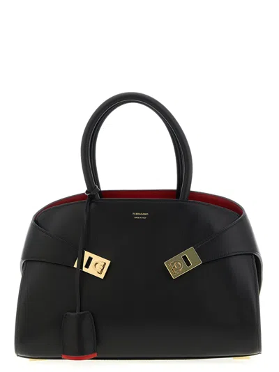 Ferragamo Two-tone Hug Handbag In Black