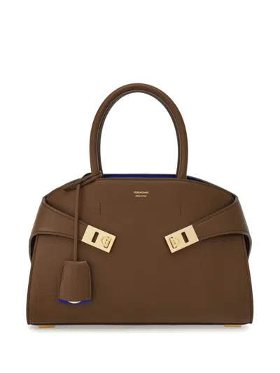 Ferragamo Women Hug Small Leahter Tote Bag In Brown