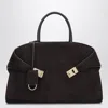 Ferragamo Hug Bicolor Brown Handbag With Logo And Gancini Buckle In Leather Woman In Brown