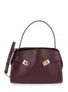 Ferragamo Hug Bordeaux Shoulder Bag With Logo Printed On Front In Hammered Leather Woman In Burgundy