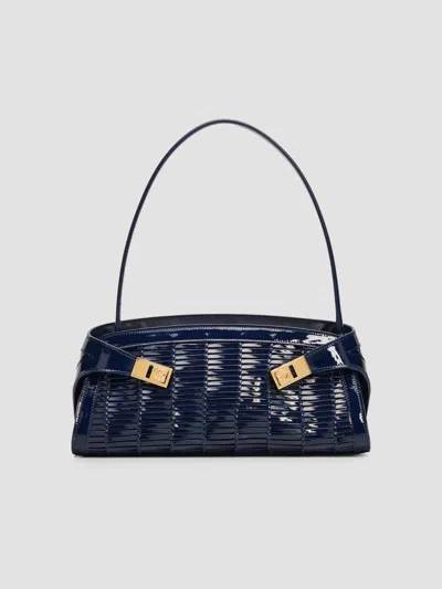 Ferragamo Women's Hug Whispers Patent Leather East-west Shoulder Bag In Blue
