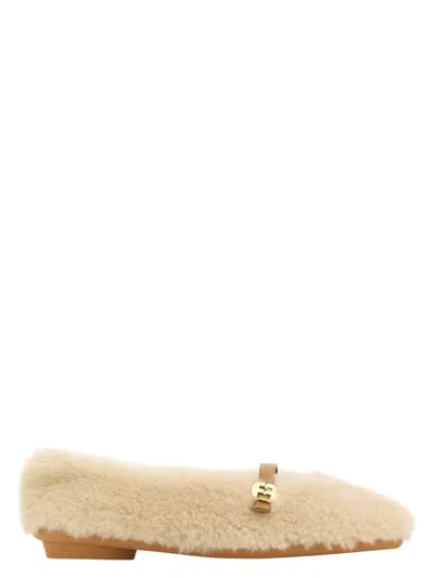 FERRAGAMO WOMEN'S IVORY SHEARLING NOELLA BALLERINAS