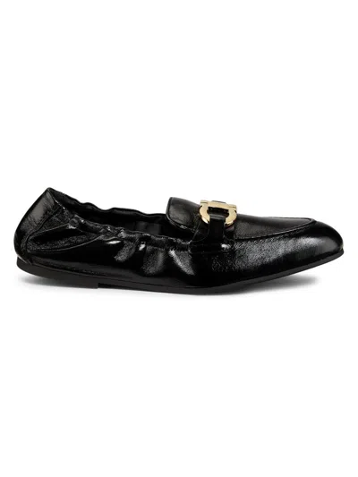 Ferragamo Patent Leather Ballet Flats With Front Morset In Black