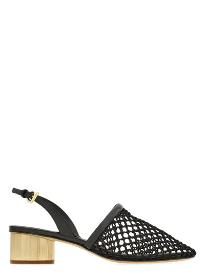 FERRAGAMO WOMEN'S KAY 40 MESH AND LEATHER SLINGBACK PUMPS