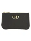 Ferragamo Mini Leather Keychain Hooks In Black