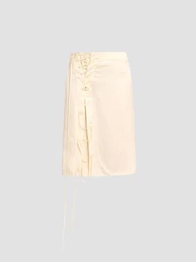 Ferragamo Women's Lace-up Satin Knee-length Skirt In Neutral