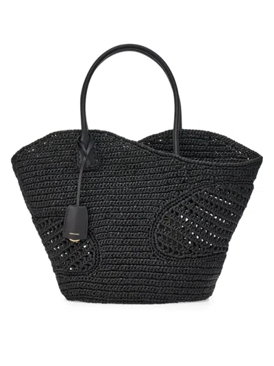 Ferragamo Women's Large Cut-out Raffia Tote Bag In Black