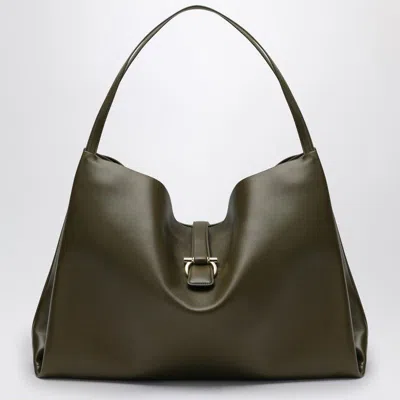 FERRAGAMO WOMEN'S LARGE OLIVE GREEN LEATHER TOTE BAG