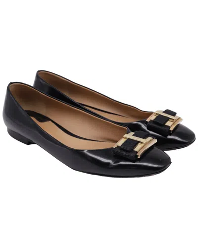 Ferragamo Women's Leather Bow Ballet Flat (authentic Pre-loved) In Black