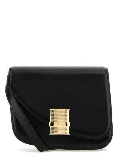 Ferragamo Black Leather Small Fiamma Crossbody Bag In Nero