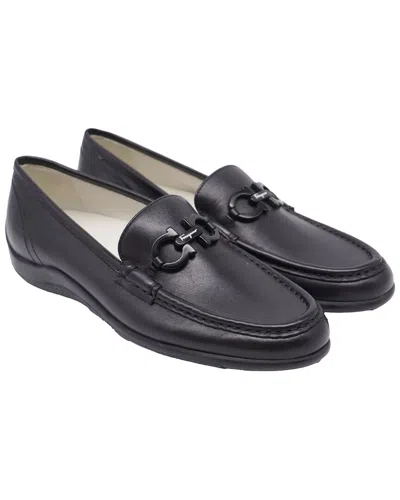 Pre-owned Ferragamo Women's Leather Gancini Loafer (authentic Pre-loved) In Black