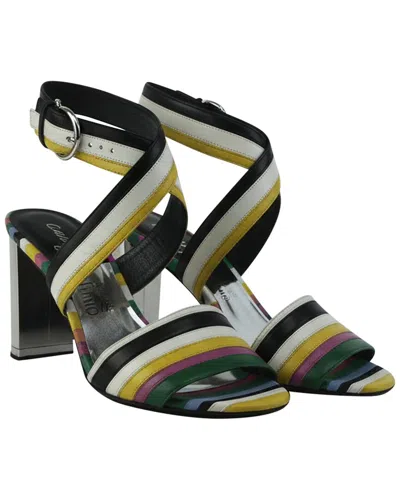 Pre-owned Ferragamo Women's Leather Stripe Gilli Ankle Wrap Sandal (authentic Pre-loved)
