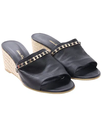 Pre-owned Ferragamo Women's Leather Thassos Embellished Mule (authentic Pre-loved) In Black