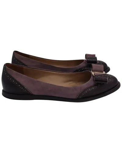 Ferragamo Women's Leather Vara Bow Ballet Flat, Size Us | 5 (authentic Pre-  Loved) In Purple