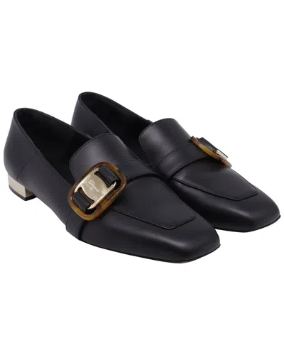Pre-owned Ferragamo Women's Leather Wang Logo-buckled Loafer (authentic Pre-loved)