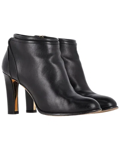 Pre-owned Ferragamo Women's Leather Zipped High-heeled Bootie (authentic Pre-loved)