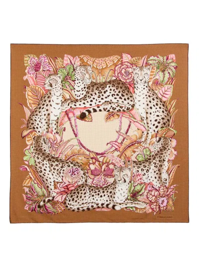 Ferragamo Women's Leopard- & Floral-print Silk Scarf In Brown