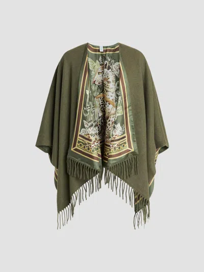 Ferragamo Women's Leopard Print Cashmere-wool Reversible Cape In Olive