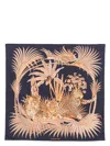 Ferragamo Botanical Leopard Square Scarf In Blue