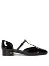 Ferragamo Elegant Patent Leather Ballet Flats With Golden Accents In Black