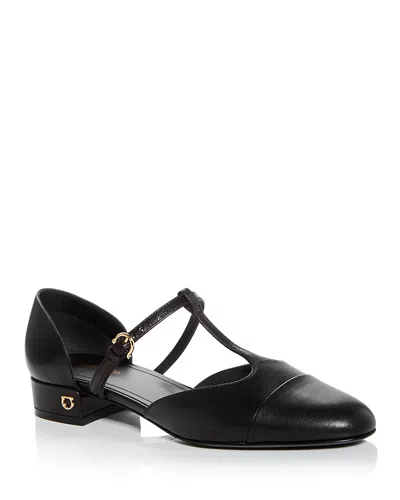 Ferragamo 'lainette' Black Ballet Shoes With T-strap And Round Toe