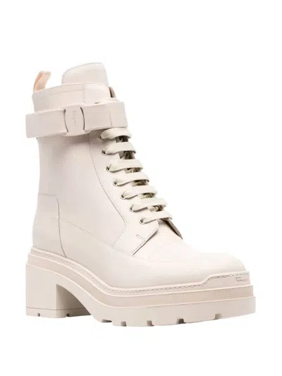 Ferragamo Women's Lober Ankle Boots In Bone In White