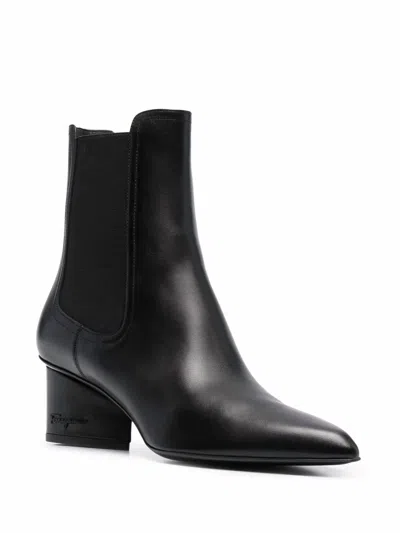 Ferragamo Women's Logo-embossed Heel Chelsea Boots In Black