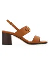 Ferragamo Gancini Logo Calfskin Slingback Sandals With A Block Heel In Brown