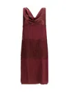 Ferragamo Cowl-neck Lace-insert Midi Dress In Red